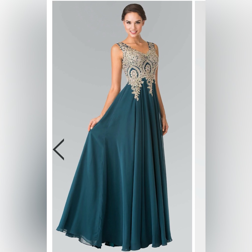 Embroidered chiffon long prom dress - formal. Size XS